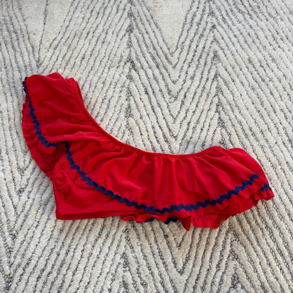 J crew Red Off-Shoulder Ruffle bikini Top